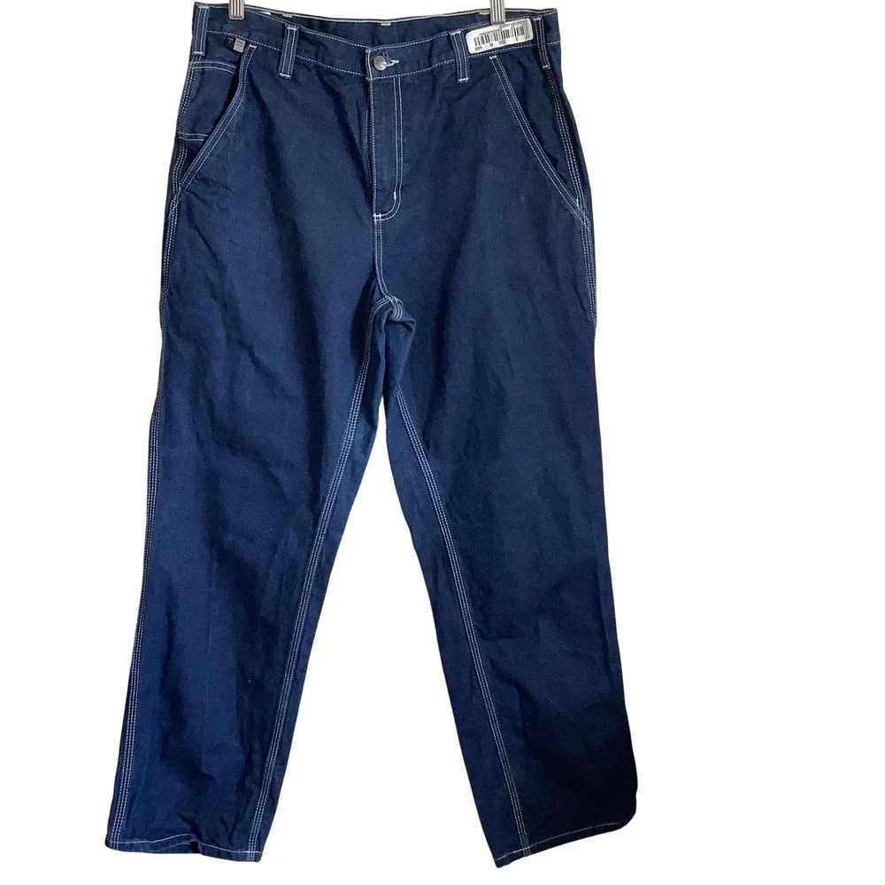 Carhartt FR Mens Flame Resistant Work Pants Navy Blue Carpenter Dungaree 34x32 - Picture 9 of 16